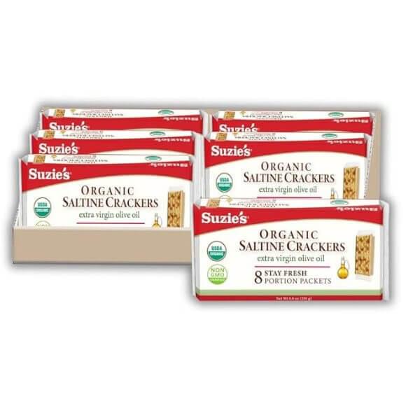 Suzie's Organic Saltines Crackers – Vegan & Healthy Snack, 6-Pack